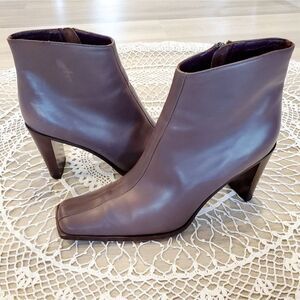 Parlanti Leather Square Toe Heeled Ankle Boots